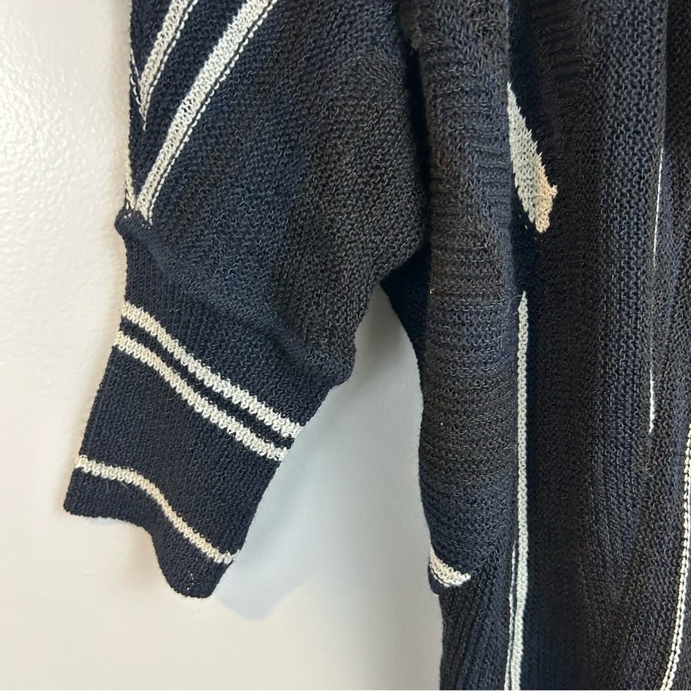 NWT Nic + Zoe Black/Blue/White Striped Open Front Drapey Long Cardigan Large - Picture 7 of 12